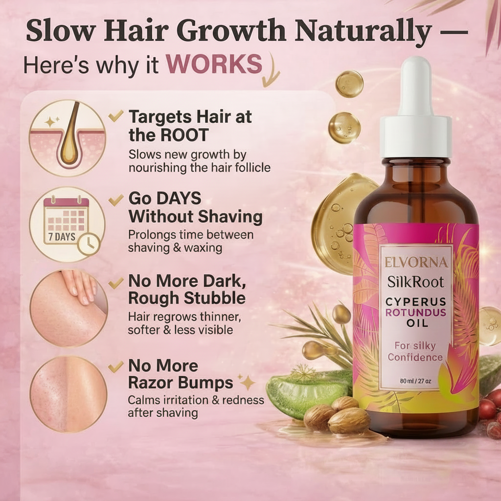 Elvorna® SilkRoot™ – Natural Hair Reduction Oil